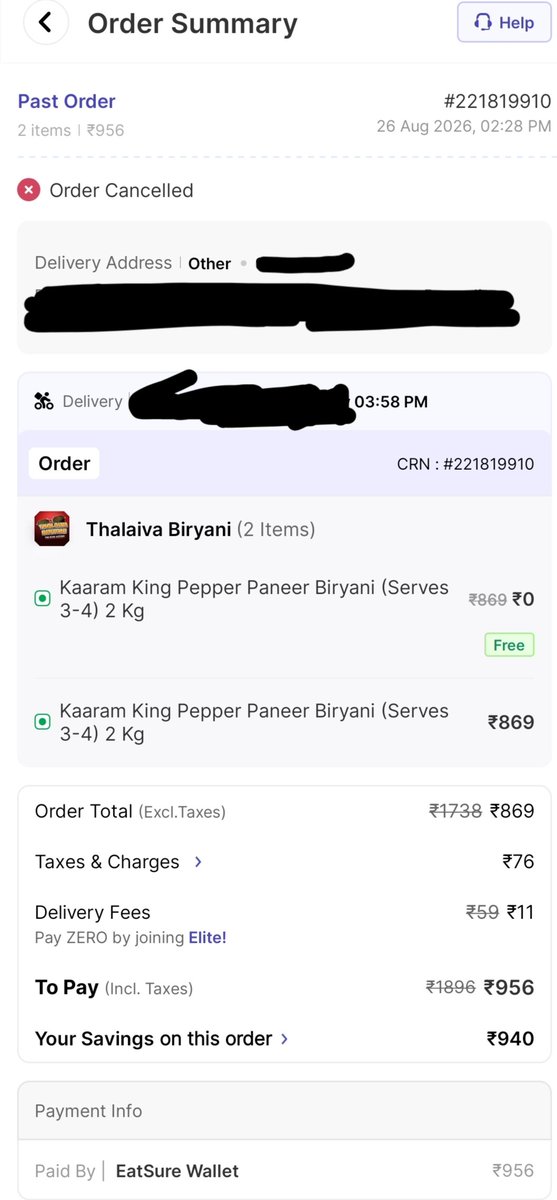 AlphaJagzz70979's tweet photo. @eatsurenow @faasos @BandBajaateRaho @jagograhakjago @fssaiindia Pathetic experience from Eatsure. Placed prepaid order on 28 August 2:28 pm got confirmed. After 1hr at delivery they simply cancel and tell our of stock. 1hr you were sleeping. Water time money ruined festival. https://t.co/l32yUsZIry