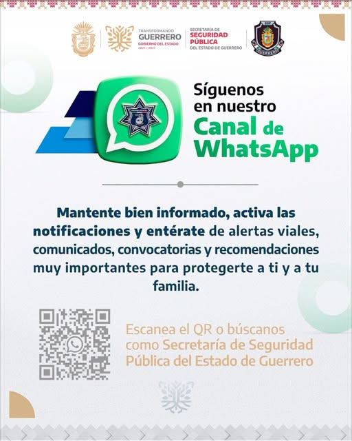CuidaTv's tweet photo. Sigue el canal oficial de la Secretaría de Seguridad Pública del Gobierno del Estado de Guerrero. Activa las notificaciones y entérate de alertas viales, comunicados y recomendaciones muy importantes para protegerte a ti y a tu familia.

https://t.co/3F3kWxKahS https://t.co/eRqFxMlIe0