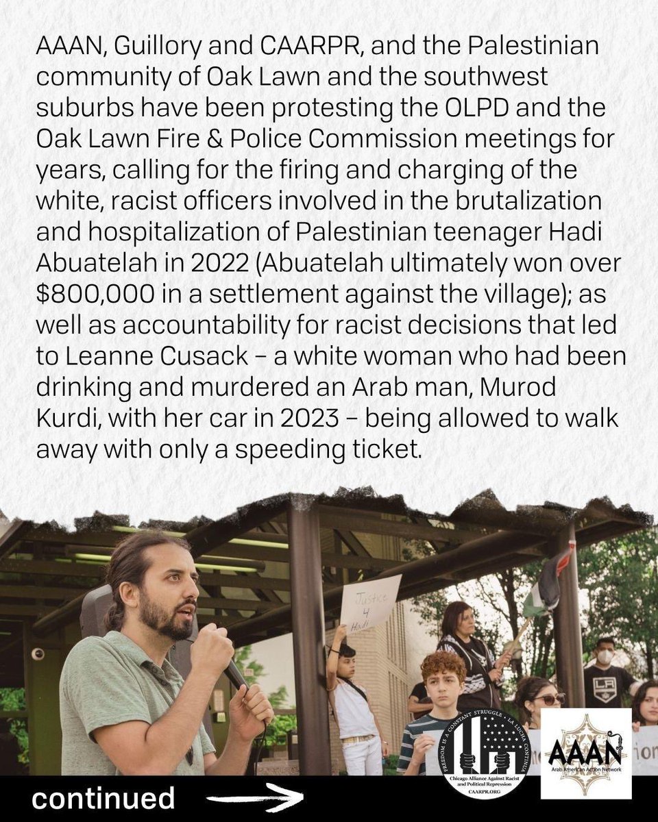 CAARPRNow's tweet photo. Statement from @aaanmarkaz and CAARPR on the racist, retaliatory arrest of one of our CAARPR’s leaders, Kobi Guillory, by Oak Lawn Police last night. 

THE PEOPLE, UNITED, WILL NEVER BE DEFEATED! https://t.co/PPFSTe6s9o