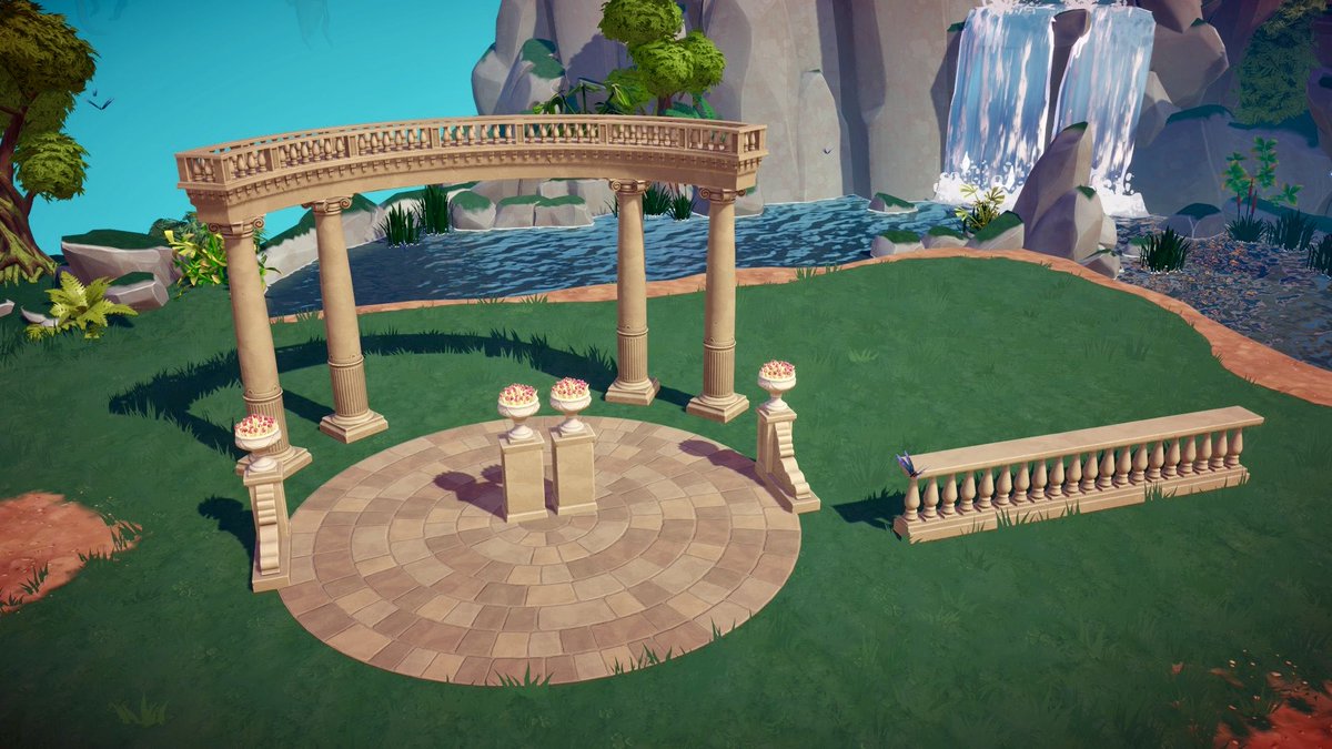 ComftyChaos's tweet photo. A close look at the Frederickson Garden Set, includes:
Garden patio, Garden deluxe pillar, Garden pillar, and the Garden railing.
Also shown is the preset that comes with this set.
(Note - the set does not auto add the Manor.)
#DDLV #DDV #DLV #DisneyDreamlightValley https://t.co/V6WkxAsRq2