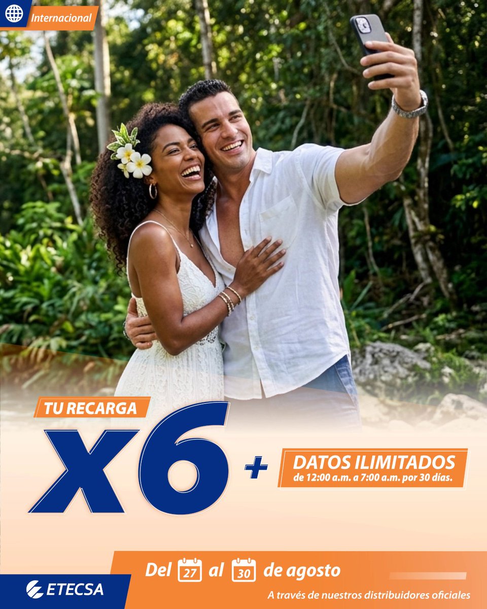 utransto's tweet photo. Next Cubacel Promotion is coming! Recharges starting from 600 CUP will be multiplied by 6 + get unlimited internet from 27.08.2026 to 30.08.2026!

Info: https://t.co/6heNms6lrH https://t.co/wTO0Pwxose