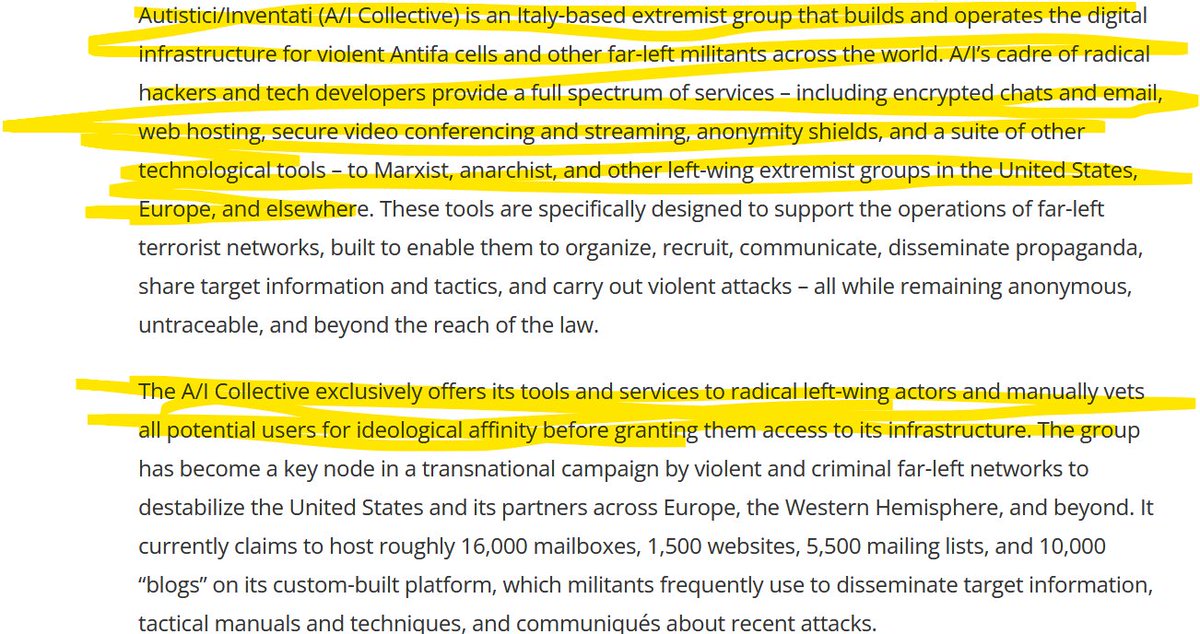 SMaurizi's tweet photo. let's assume the #Trump administration has evidence that the Italian *collective* #AutisticiInventati (is it actually a *collective*?) offers its tech tools (encrypted chats,web hosting) to *radical left-wing actors*, is this a crime?
https://t.co/Ok4frflMkW https://t.co/gZroAe2s6O