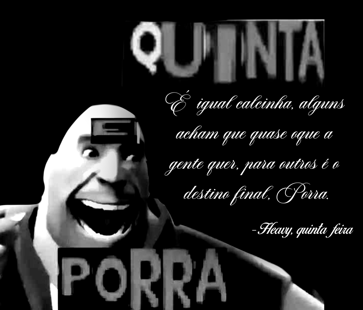 JAEQUINTAPORRA's tweet photo. JÁ É QUINTA PORRA! Como parte do programa QUINTAVERSO estaremos postando as variantes feitas por vocês do já é quinta e que foram mandadas pelo formulário do google!

Começando com está do @Theocanniballis ! https://t.co/uRI5zmoPYp