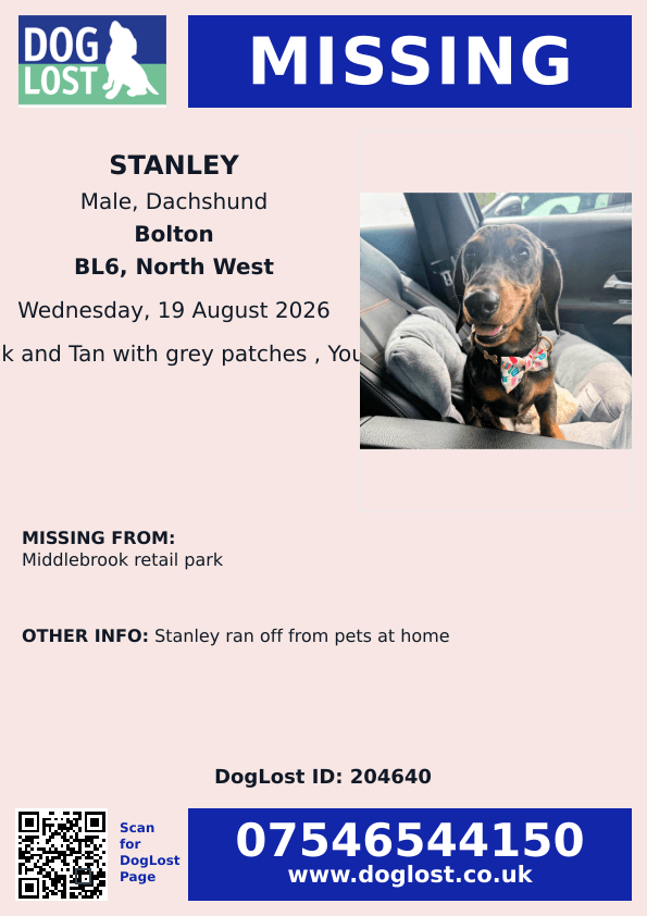 millypod1's tweet photo. 🆘19 AUG 2026 #STILLMISSING #STOLEN?? 
#Lost Stanley #ScanMe  PLEASE SHARE. 
YOUNG Dachshund Male #PUPPY #SausageArmy
Ran off from Pets at Home  PLEASE SHARE. Middlebrook Retail Park #Bolton #Lancashire #BL6 https://t.co/aQPj9uCB0H https://t.co/oGMhlw4tOQ