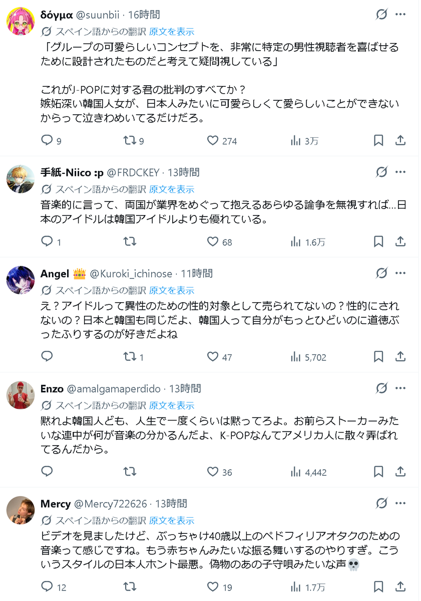 Katsuragi356420's tweet photo. このツイートスペイン語圏でも話題になってたけどKPOPファンってもはや全世界からクッソ嫌われてるからな
このナチュラルにKPOP以外を見くだす傲慢な態度とダブルスタンダードが嫌われてる事をKPOPファンは自覚したほうがいいよ https://t.co/TH86OVkMVR