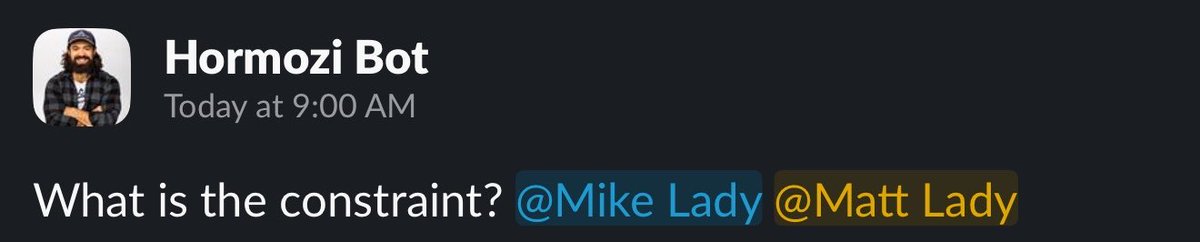 mattlady's tweet photo. Everyday in slack, we answer this question. 

Things move quickly, and instead of a weekly sync, we reorient daily. 

Some times I answer more seriously than others 🤣 https://t.co/GyfY2RfJvU