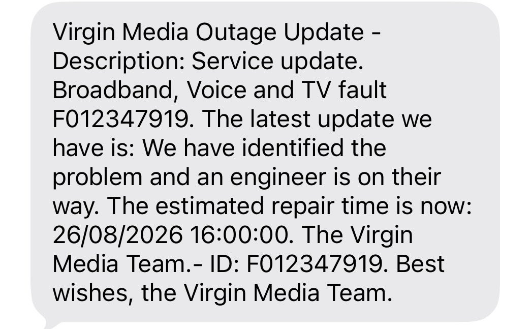 stephenm68's tweet photo. Day 31 of no @virginmedia services was the 5th weekly deadline by which we were told it would all be fixed.

And as predicted, they have told us NOTHING about what they have done (has an engineer been out at any point?) but just given us a new deadline of this Friday pm. 

Hmmm… https://t.co/Z8qpAQ2TwM