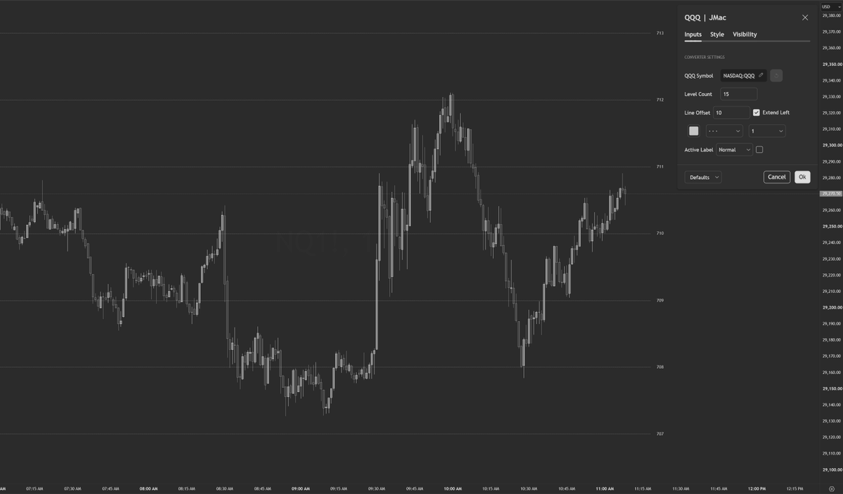 xJMacD's tweet photo. Just released my own version of a QQQ Price converter. 
Most of them move while price is moving, but mine is locked in and gives you accurate levels without all the jittery live levels other converters have.
Share and boost if you use it!

https://t.co/l85Yh8fwKH https://t.co/G6g06HQKUy