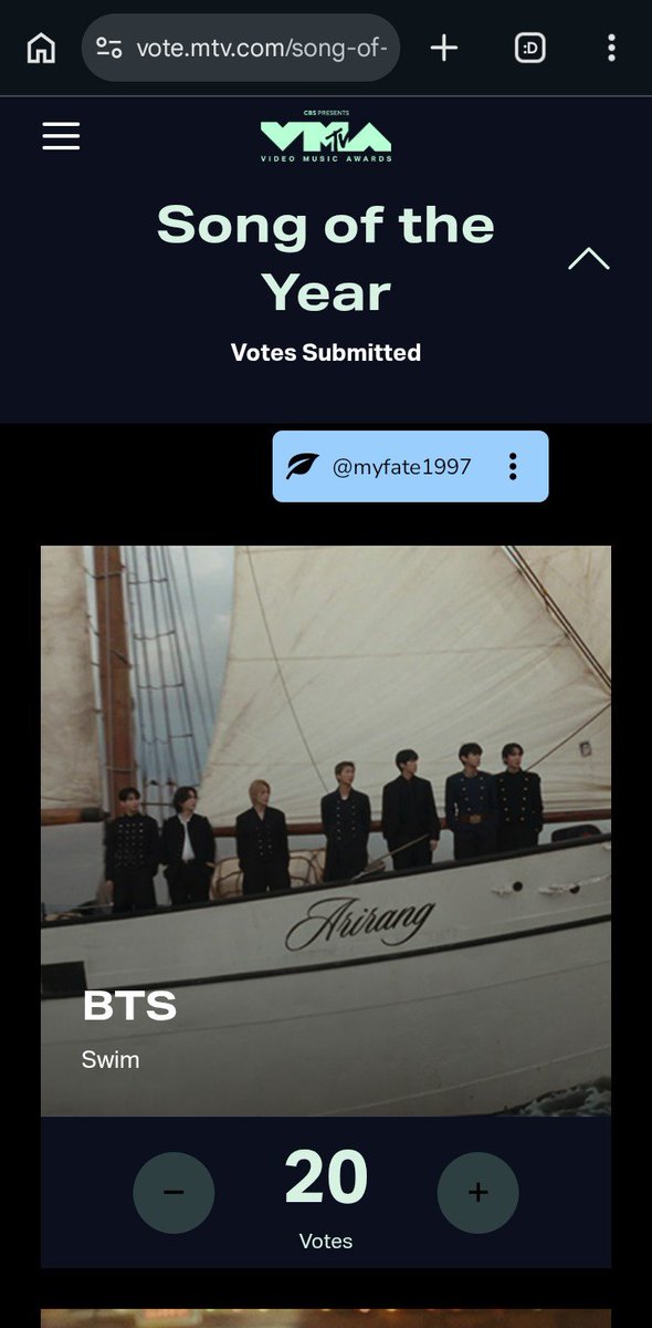 MyFate1997's tweet photo. Terminar el bono doble
doble
VOTE FOR BTS BEST K-POP ON VMAS
VOTE FOR SWIM SONG OF THE YEAR ON VMAS
#BTS_ARIRANG #VoteForBTSOnVMAS https://t.co/BiHAwMQvjf