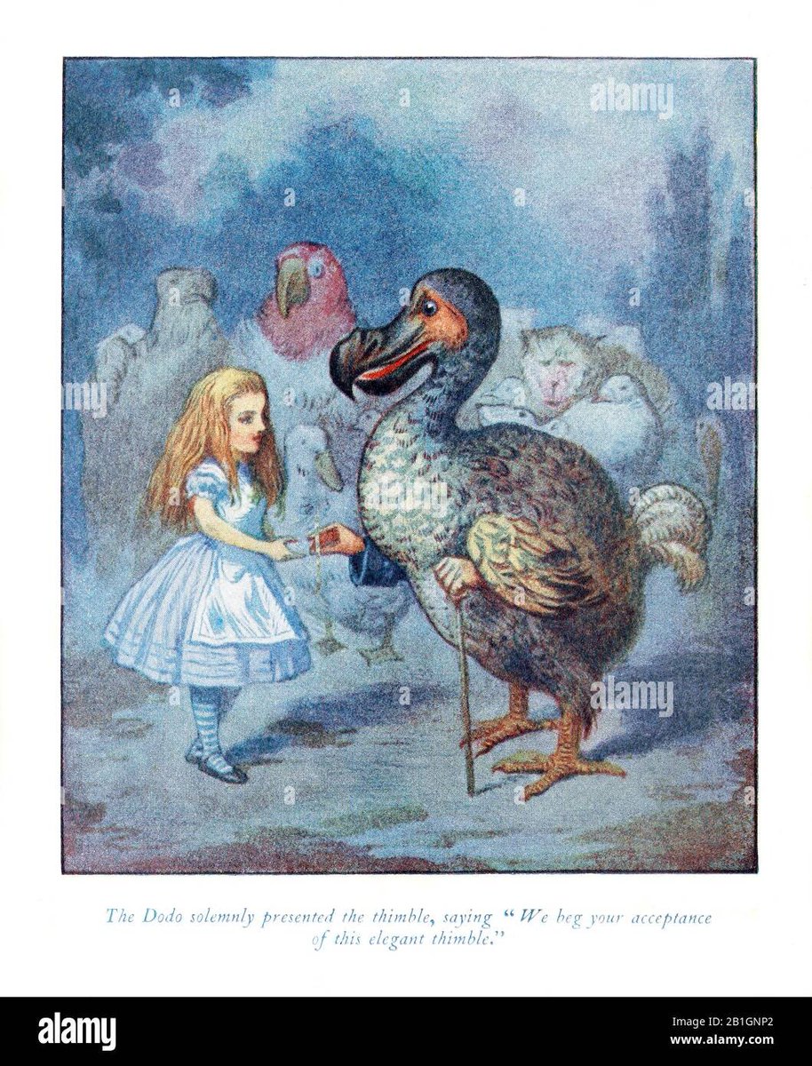lesbenkram's tweet photo. my favorite underrated Tim Curry role is Dodo from the BBC miniseries Alice. Yes, that Dodo. Here he is threatening to kill Alice with a gun. (Original Dodo for reference.) https://t.co/nfP6YSiv9l