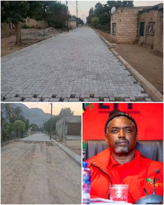 zizipho50's tweet photo. EFF Deputy President @GardeeGodrich  has put in his pocket to build this 1km street paving at Gutshwa Village, Mbombela #VoteEFF https://t.co/3dIX18oQZc