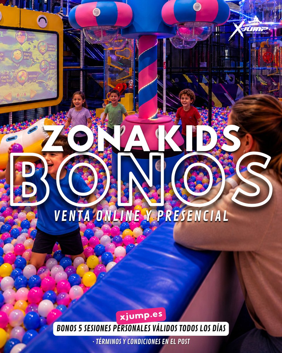 XJumpOcio's tweet photo. ¡Ahorra con el Bono Kids! 5 sesiones para disfrutar del parque infantil y parque de bolas de Xjump. Compra presencial o consíguelo a un mejor precio online. Personal e intransferible, válido todos los días y disponible en todos nuestros centros. #parquedeocio #parquedebolas https://t.co/7pxOJZNAnb