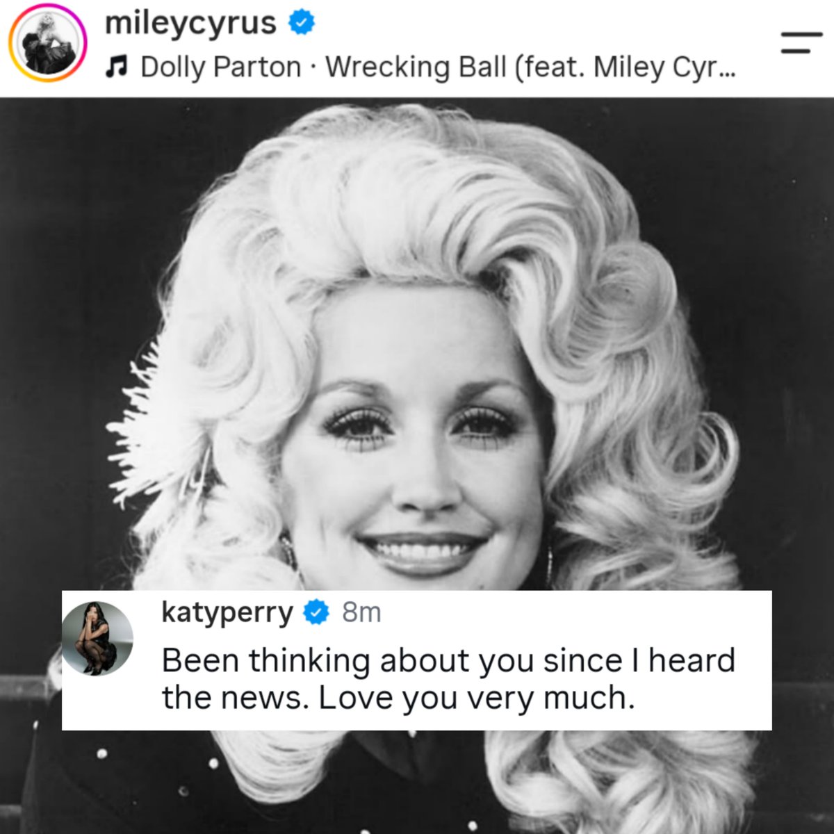 MileyCyrusBz's tweet photo. Katy Perry shows concern &amp; love for Miley Cyrus amid Dolly Parton's death

“Been thinking about you since I heard the news. Love you very much” https://t.co/Rz1bzhyaGz