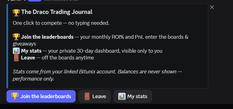 TalleyrandBTC's tweet photo. What's inside:

🎯 Trade setups with entry, stop and targets, before the move
📊 Daily analysis: BTC, Brent Crude, Nasdaq
🏆 Auto-tracked journal, live ROI% and PnL leaderboards
💰 Monthly cash prizes. 
📚 The full Draco Academy
All free. https://t.co/GYxdK9Zajy https://t.co/VR8dDdVV9g