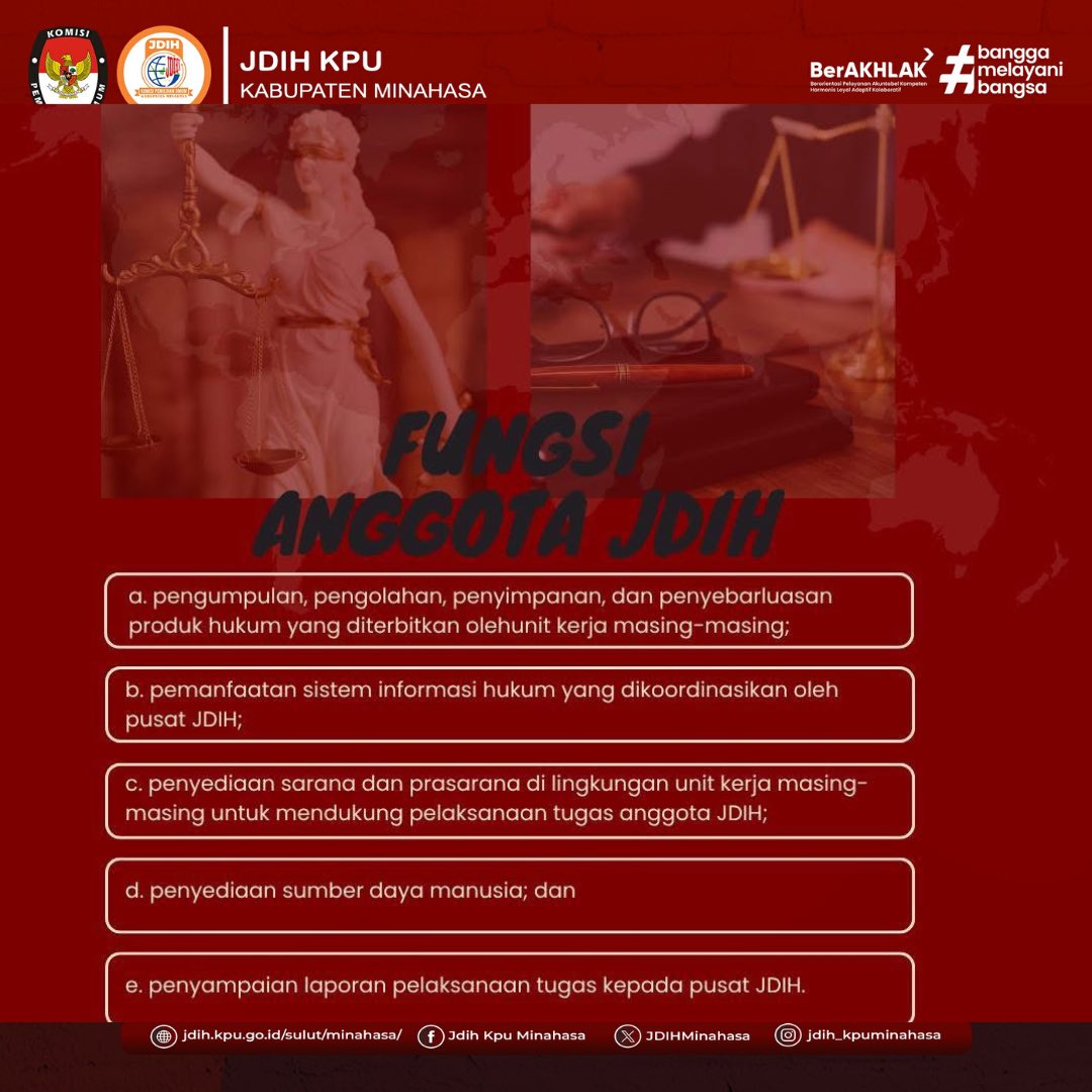 JDIHKPU_Min's tweet photo. Selamat pagi sobat #JDIHKPU

Yuk mari kita pahami apa itu Fungsi Anggota JDIH 

Sumber :
Pasal 5 Ayat (2) PKPU Nomor 16 Tahun 2024 tentang Jaringan
Dokumentasi dan Informasi Hukum Komisi Pemilihan Umum

#jdihkpuminahasa
#SobatJDIH
#KPUMelayani https://t.co/LJBQz76wo8
