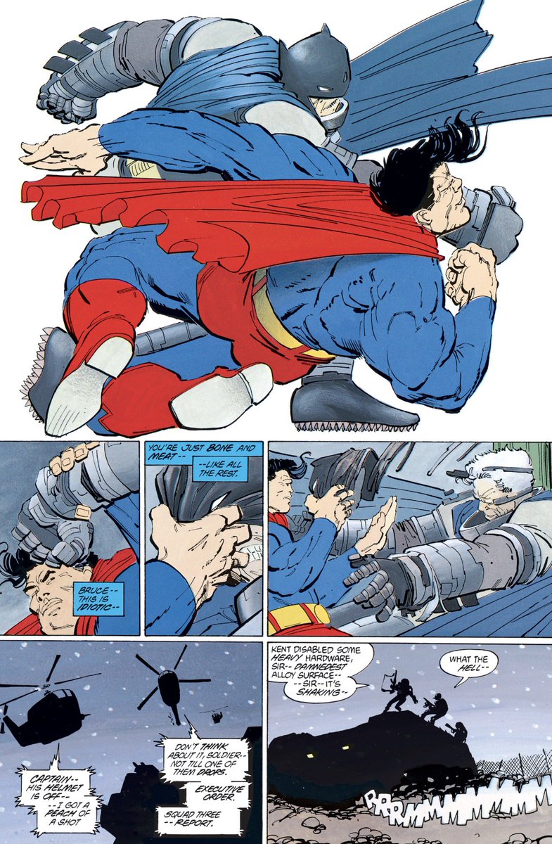 HistoftheBatman's tweet photo. 40 years ago on August 26, 1986, Batman and Superman have one of the most iconic battles in DC Comics history in the conclusion to Frank Miller’s “Batman: The Dark Knight Returns”. #Batman #Superman #DKR 

🖼️: Art by Frank Miller, Klaus Janson, Lynn Varley, &amp; John Costanza https://t.co/m4XOKtgEl9