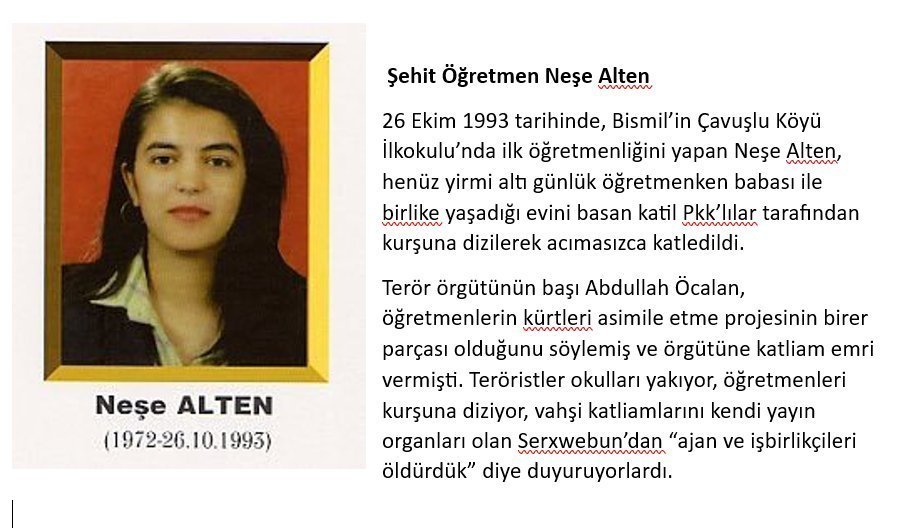 ColpanUbir's tweet photo. @plslemmebealone ben de Yasemin öğretmenim,kocam,3yaşındaki kızım Betül ve karnımdaki yavrumla pkknın kurşunlarıyla can verdim tıpkı Neşe Alten ve sayısız kadın,çocuk,bebek... gibi eli kanlı teröristler kıydı bize... https://t.co/LuyaLCbubl