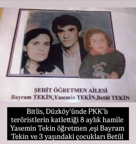 ColpanUbir's tweet photo. @plslemmebealone ben de Yasemin öğretmenim,kocam,3yaşındaki kızım Betül ve karnımdaki yavrumla pkknın kurşunlarıyla can verdim tıpkı Neşe Alten ve sayısız kadın,çocuk,bebek... gibi eli kanlı teröristler kıydı bize... https://t.co/LuyaLCbubl