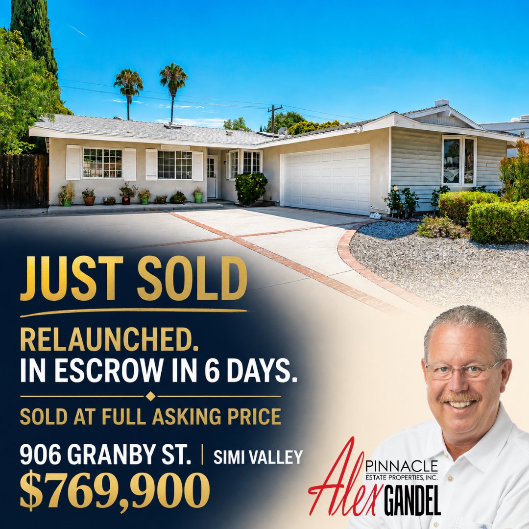 AlexGandel's tweet photo. JUST SOLD | 906 Granby St.
Relaunched → In escrow in 6 days → Sold for $769,900 at full asking price.
View Alex’s Active Listings:
https://t.co/7S78A1etGe
Alex Gandel | 805.522.6788
https://t.co/n0cAu3PBZ5
Lic #00779926
#SimiValley #JustSold https://t.co/iaWnAJHix5