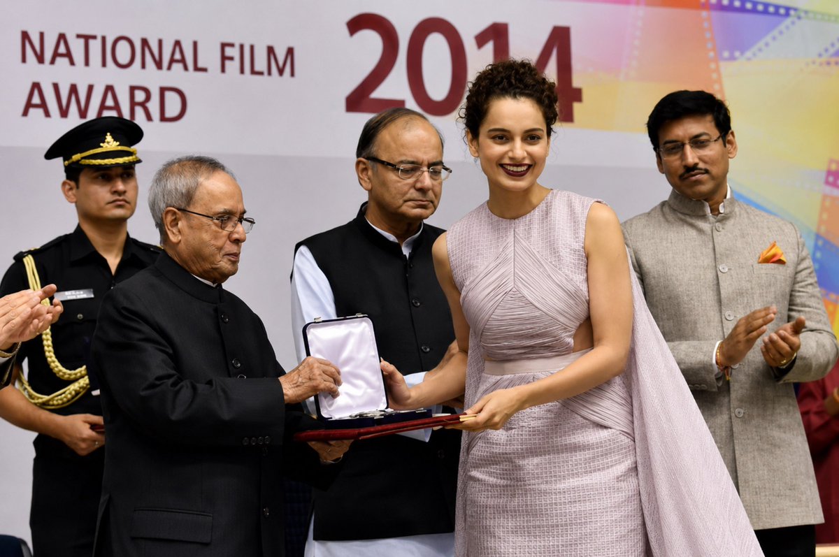 hnmviews's tweet photo. These are some absolutely beautiful pictures of Kangana Ranaut from the time when she received the National Award four times for five performances and was honored with the Padma Shri. First achieve something like this through your own talent, and then come to troll Kangana. You’re all just jealous cockroaches. That’s it.😂