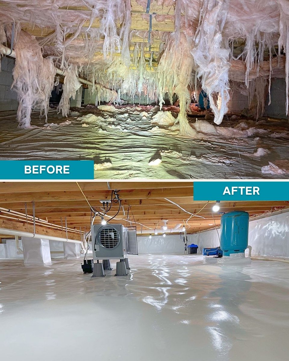 seasidecs's tweet photo. Now THAT is a crawl space transformation. 👏

We removed the old hanging insulation and installed a full encapsulation system complete with dehumidification and lighting.

The result? A clean, dry, conditioned crawl space built to help protect the home for years to come. https://t.co/smQdZ5MQVz