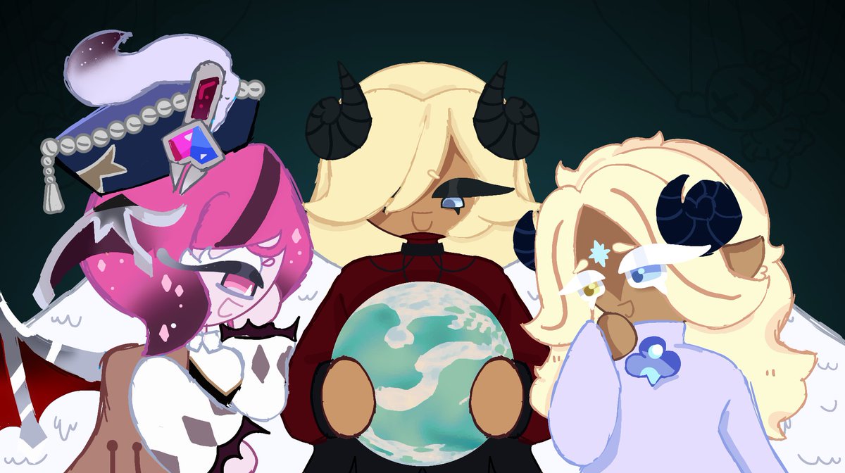 SystemBakery's tweet photo. Cute scene redraw of 'our message to the people' by MilkyyMelodies with evil polycule drawn by @blue935406 

Muses in order are @InkTragicomedy2 ran by @Sunnyarts35 , @AvianOfEphemera ran by me and Dull Vanilla ran by Blue! https://t.co/r64b904mXB