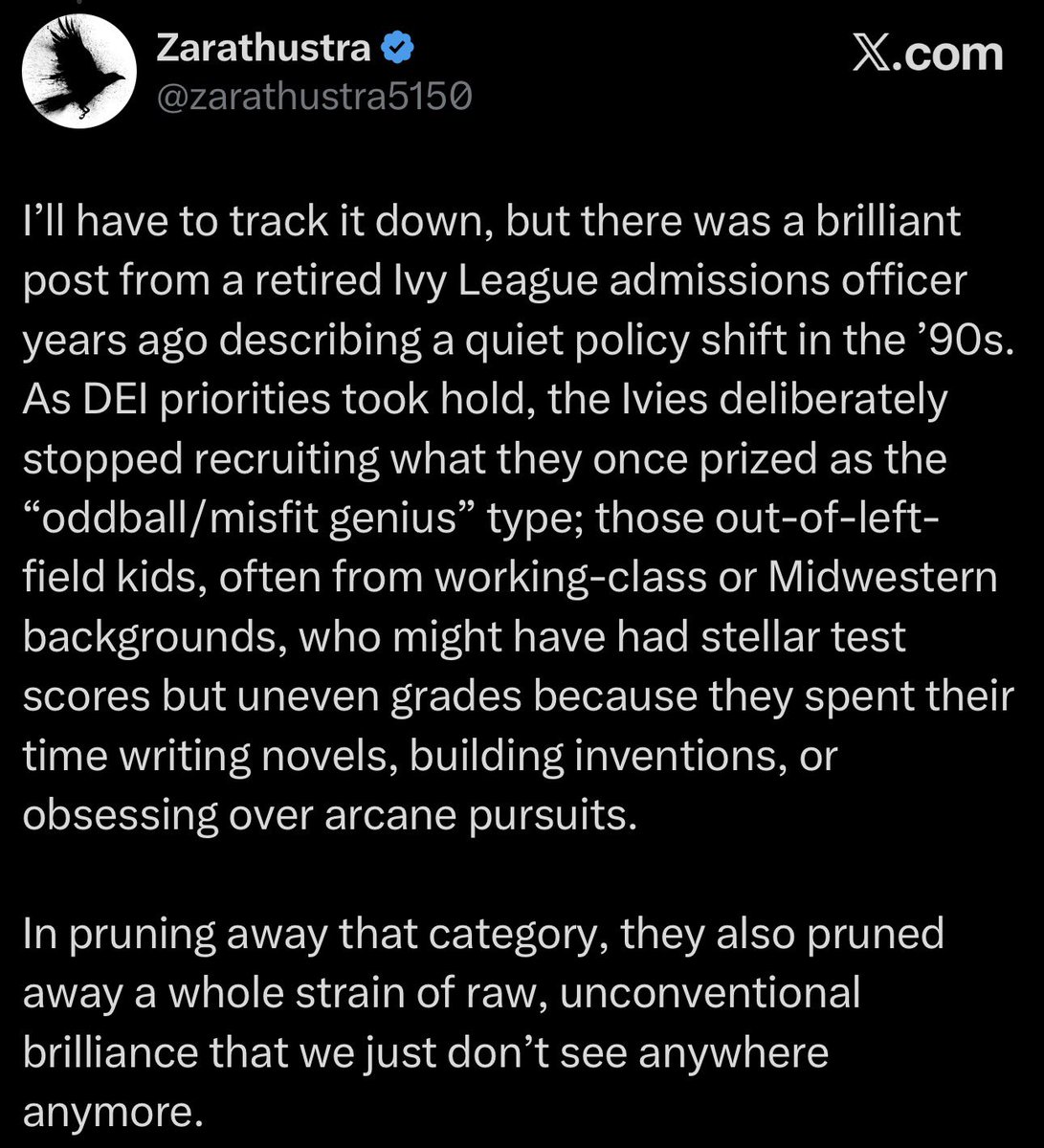 ThomBrady5's tweet photo. This is a bad way to frame the conversation and a rhetorical dead end. You will never defeat feminism by arguing "women are the real victims of empowering women". 

That's a conservative embarrassed mentality, where you're begging for the permission of your enemies under their own moral framework. 

It's never going to happen. 

Your enemies will never voluntarily abandon the sinecures, prestige, and cash flow which they have accumulated under the aegis of Civil Rights. 

Normies only respect strength and high status. When you beg for the approval of your enemies, you look weak, and Normies choose the strong horse. Instead, you need to win by viciously going for the most vulnerable and nasty part of the argument. 

You need to get your hands dirty. 

There is only one way to win: by asserting a confident, unapologetic defense of young white men who have been destroyed by feminist delusions. 

Young men are the real victims, and you can't be ashamed of defending the teenage boys who were emasculated and impoverished and had their dreams stolen, their talent wasted, their confidence bullied into submission. 

Every layer of society has been distorted and transformed by sexual liberation of women. 

Hollywood movies are terrible, video games are terrible, television shows are terrible because we flooded all of these cultural prestige industries with women. 

Literature is dead, and has been homogenized to formulaic female pornography about billionaire vampire werewolf sex dungeon "romances". 

Women are getting high-paid fake jobs they don't deserve. The men who deserve those careers are being pushed into poverty, gig jobs. 

Nothing works because our society is run by women pretending to work. 

Science is dead because we flooded NASA and the Ivy Leagues with conformist, risk-averse Midwits incapable of creativity or adversarial pursuit of truth. Women are the cause of the replication crisis in academia. Safetyism suffocates innovation. 

To defeat feminism, you need to tell the truth. 

We elevated millions of women beyond their capabilities. To do that, we displaced their masculine contemporaries who were capable of greatness. We robbed men to pay women. 

It's a tragedy. It's wasteful. We accomplished nothing. We wasted multiple generations of talent that are never going to realize their potential. We created a generation of Peter Pan stunted adolescents, trapped in economic stagnation and downward mobility. 

None of that is the worst part. 

All of these women are now going insane with Wokeness, with MeToo, with social contagions and political upheavals caused by conformity, sexual liberation, SSRIs, and loneliness. 

Which is also not the worst part. 

The worst part is all of the romances that didn't happen. 

All of the marriages that never started, because women want a man who earns more and has higher relative status than her... but we designed the entire postindustrial economy to pay women more than men. In the aggregate, we created an ecosystem of sexually frustrated women and resentful men who despise each other. 

They never got married. They never had kids. 

Women are spiraling into mass psychosis because society lied to them, set them up for a dream that was never going to happen, and women collectively chose, in the aggregate, to pursue freedom and consumerism and hookup culture until they were miserable and alone. 

We are barely starting to see the damage. Childless millennial women are going to go insane and attempt to destroy all of civilization when they hit their 40s and 50s with no husband or children. 

Before that happens, we need to take power away from women so we can start to fix all of the damage Boomers did by implementing DEI to elevate a generation of girls at the expense of the boys they otherwise would've happily married. 

That's the story we should be telling. Or something along those lines.