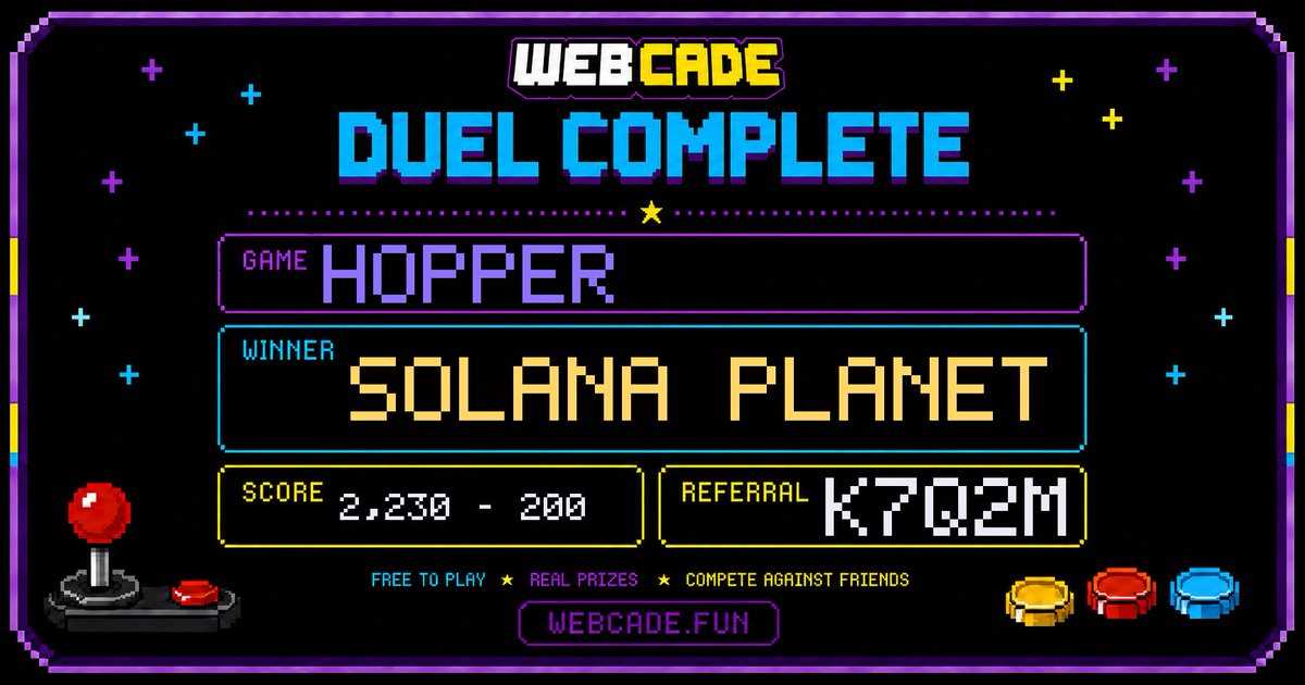 WebcadeSolana's tweet photo. Score cards/Duel cards are now available to share on X and Telegram https://t.co/ghKNrmOD5U