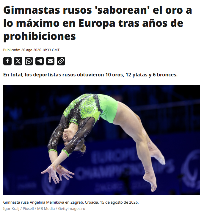 ActualidadRT's tweet photo. 🇷🇺 La selección de Rusia de gimnasia artística conquistó 28 medallas en el reciente Campeonato de Europa celebrado en Zagreb, Croacia, teniendo en cuenta tanto las competiciones de adultos como las juveniles https://t.co/D5jmkREkWi