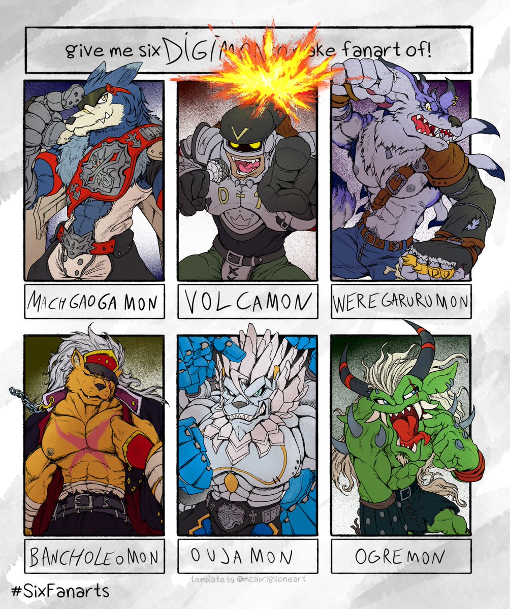NAguaraguazu's tweet photo. Finished the six fanarts
#machgaogamon #volcamon #weregarurumon #bancholeomon #oujamon #ogremon #digimon https://t.co/vafq1wu4Bw