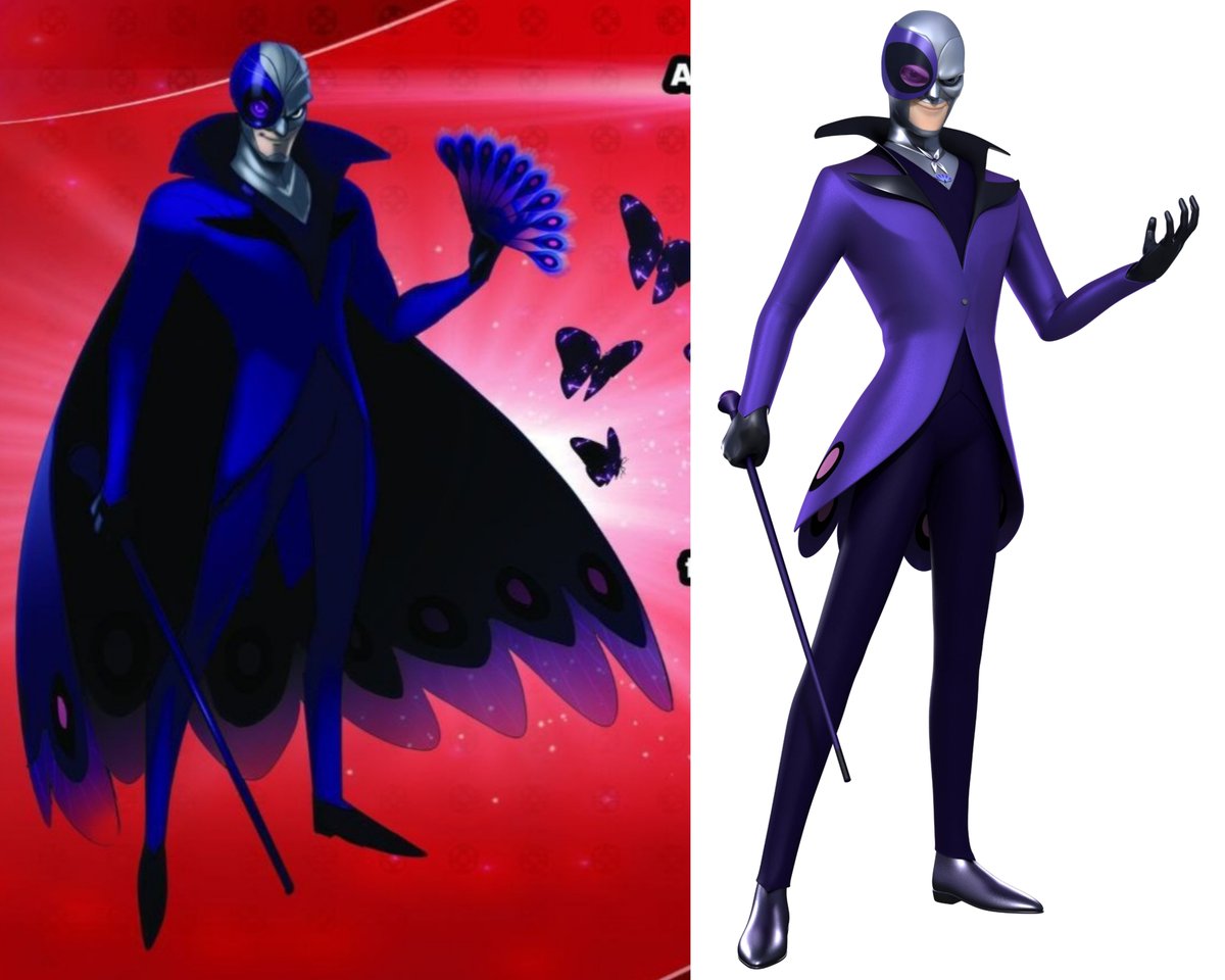 MLBMiraculousBR's tweet photo. 🚨COMPARAÇÃO:

Concept inicial e versão final do design do Shadow Moth!

Originalmente, ele usaria uma capa para representar as penas de pavão, e seu traje seria todo azul-escuro.

#MLB #mlbtwt #Miraculous #Ladybug #CatNoir #Marinette #MiraculousLadybug https://t.co/SwuxCbZcU3