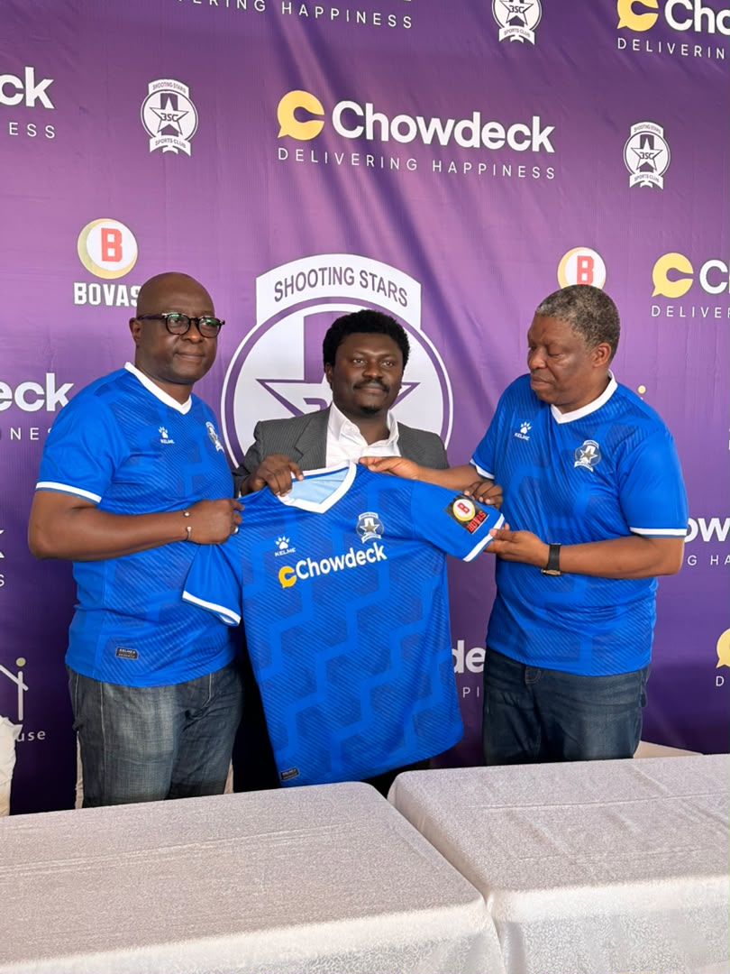 bovasgroup's tweet photo. Moments from a new chapter. 
A few highlights from the official unveiling of the BOVAS × Shooting Stars SC partnership.

From the press conference to the jersey presentation, we’re excited to be part of the journey as the 2026/27 season gets underway.

Here’s to what’s ahead. https://t.co/pofqyNRr4Z