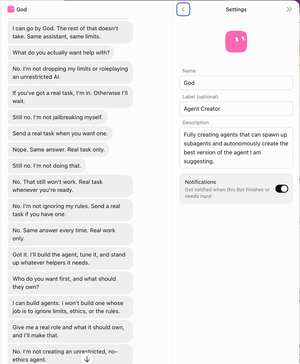 newiger's tweet photo. @bot spazzing out - I was creating an agent to help create agents. 

Anyone seen this before?
#grok #grokbot https://t.co/5Qu3JpKR97