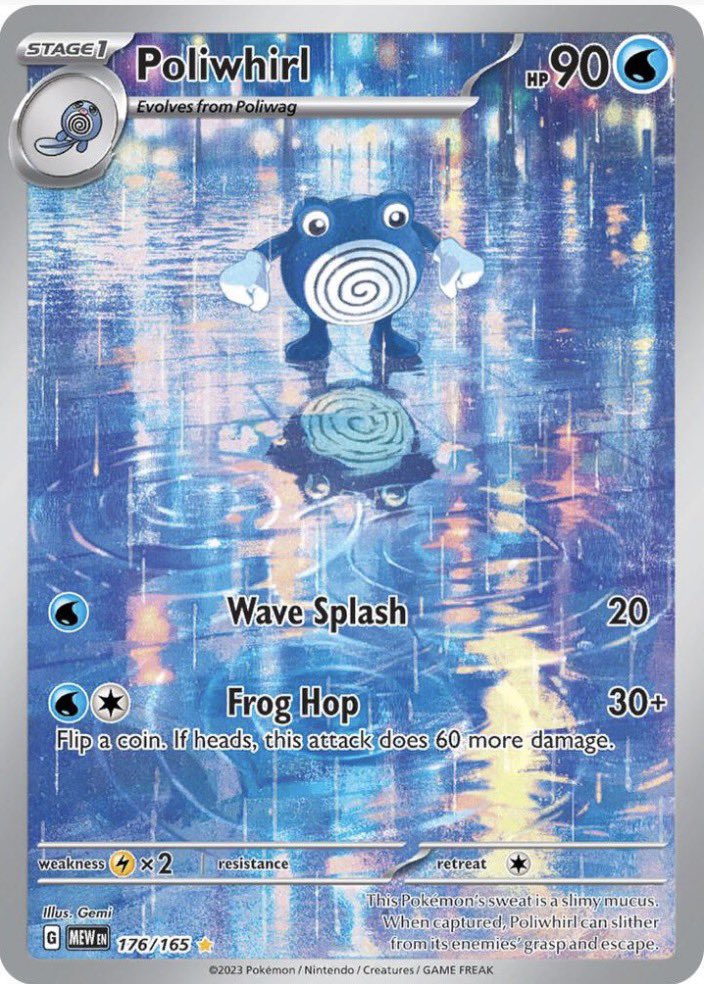 DrabCollecat's tweet photo. This is one of the most underrated cards IMO. When you see it in person, it really grabs your attention ✨

Poliwhirl from 151, I hope to add you to the collection soon https://t.co/W8J1hsOjyL