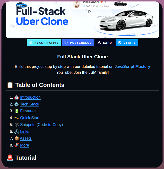 tom_doerr's tweet photo. Walks through building an Uber clone with React Native, Expo, Stripe, Google Maps, Clerk, and a serverless Postgres database.

https://t.co/S5QpTFE3td https://t.co/Knimix0EgS