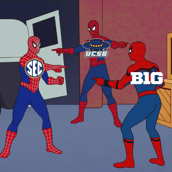 UCSBathletics's tweet photo. Standing with @B1Gfootball and @SEC since 1992. 🤝

#GoGauchos https://t.co/dTb5ULkbeg