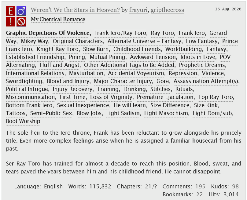 frayggot's tweet photo. CH 21 is here!!! Shorter CH this week since we are both traveling. ALSO!!!! Thank you for 3,000 hits!!! That is so freaking exciting :')
Hope you all enjoy. By @gripthecross and @frayggot, as always.
https://t.co/AlK2ohyJnn
#FrayNation #Fray #MCRtwt https://t.co/huRspKYXZM
