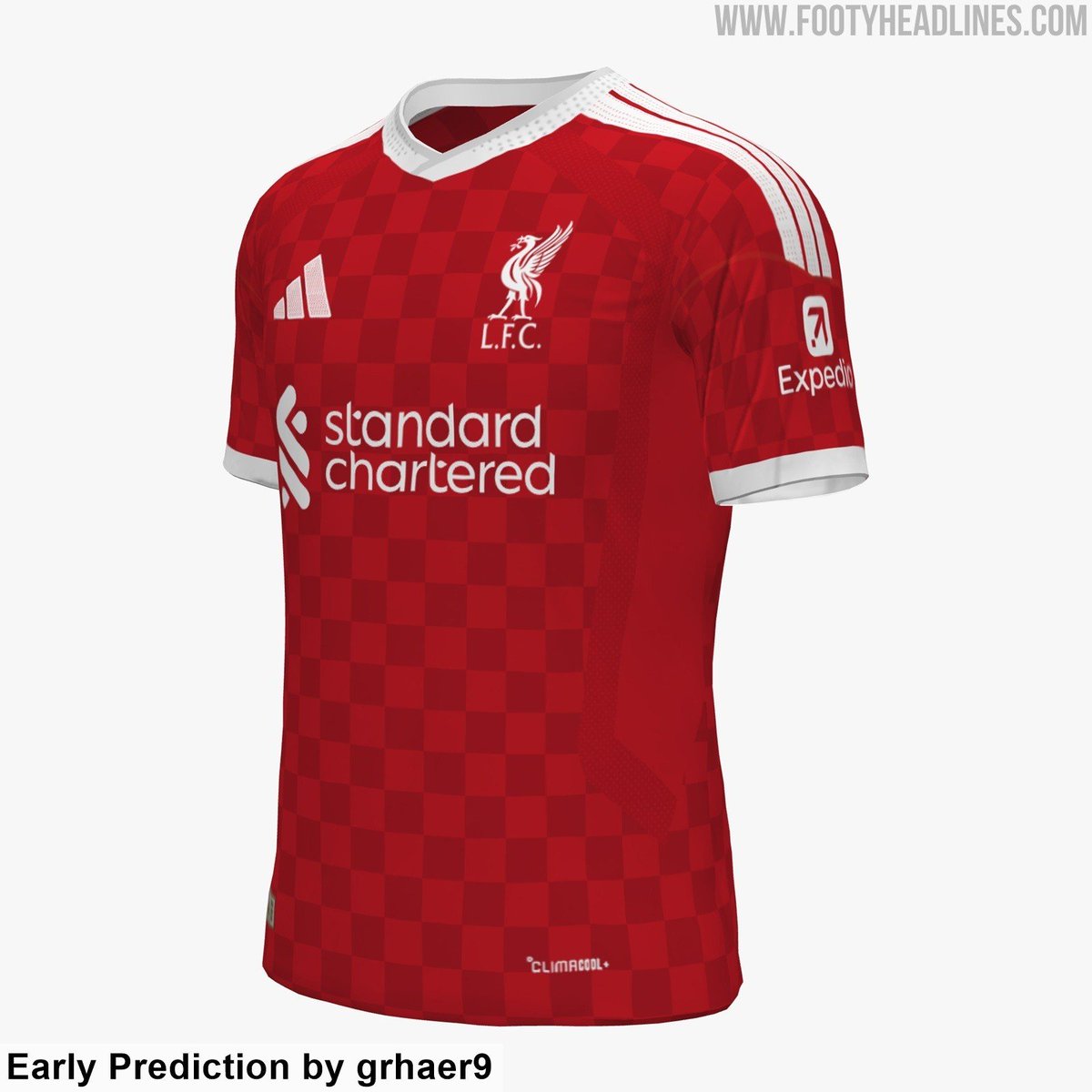 Anfieldbr's tweet photo. A @Footy_Headlines soltou a primeira versão do que pode vir a ser o novo uniforme do Liverpool para a temporada 2027/28 pela Adidas.

A página reforça que por ser um primeiro protótipo, podem ter várias diferenças do que virá a ser lançado. https://t.co/ZwGJH9B4gz