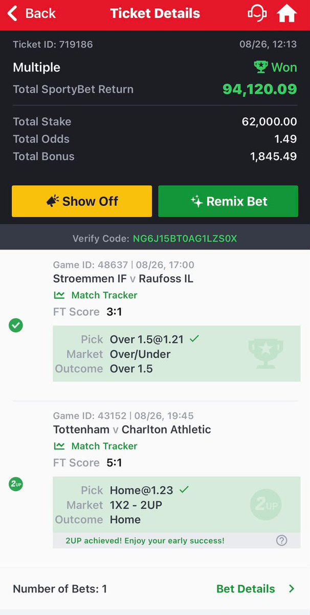 Njpredicts's tweet photo. MOVEMENT ⚽️🎯🔥

1.5 ODDS ROLLOVER DAY 9 WON ✅🔥🔥🔥🔥🔥🔥🔥🔥

WE MOVE TO DAY 10 😲🥶🥶🥶 https://t.co/2MQzZci628