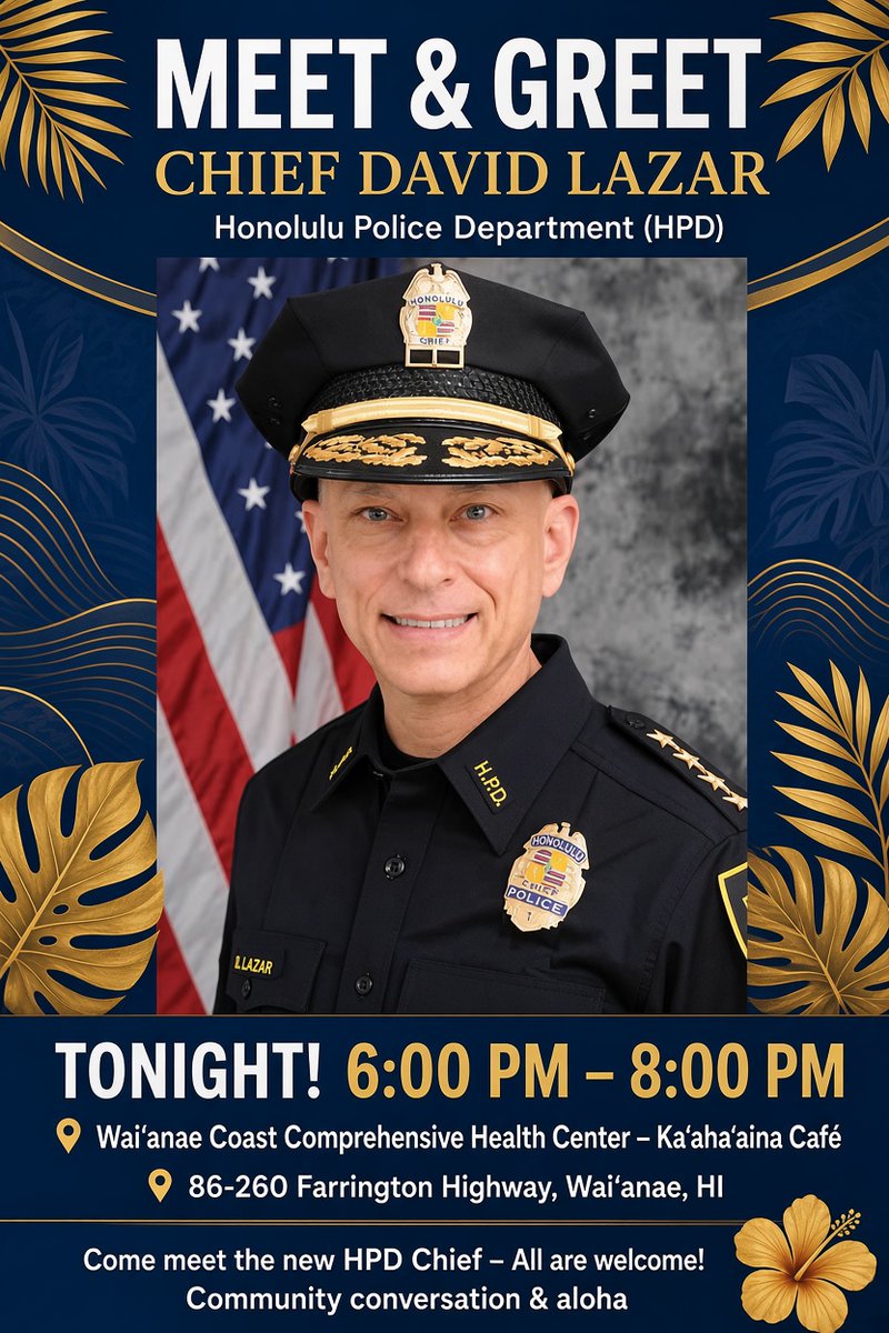 PikachuShelby's tweet photo. Meet &amp; Greet Honolulu Police Chief @honolulupolice David Lazar in Wai’anae Coast comprehensive tonight 6pm-8pm https://t.co/vtvXM6MhfQ
