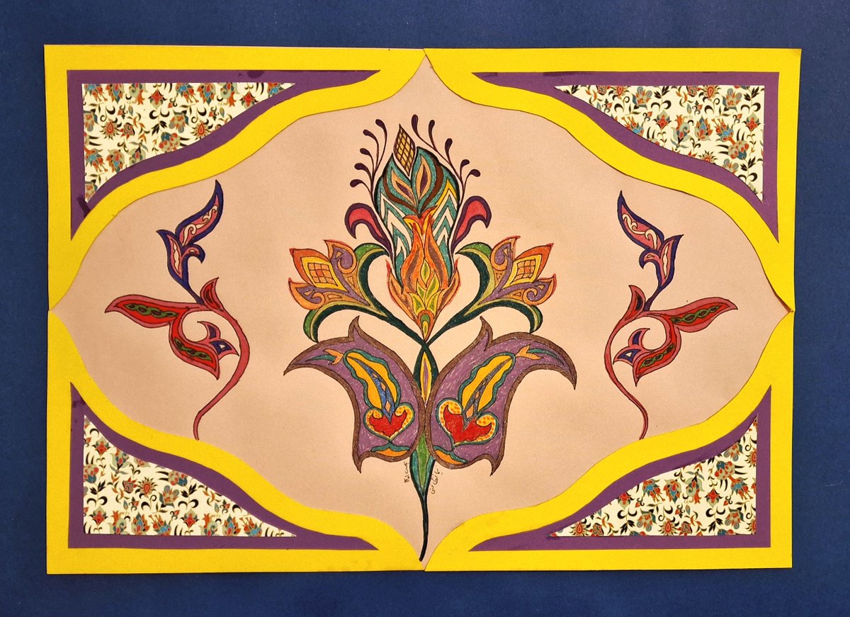 nimanezafati's tweet photo. Vernal Bloom is a piece I created around an original, hand-drawn floral motif inspired by Persian decorative traditions. 
Combining drawing with patterned-paper collage, the work reflects the colour, vitality, and renewal of spring. https://t.co/0LJehecpOs