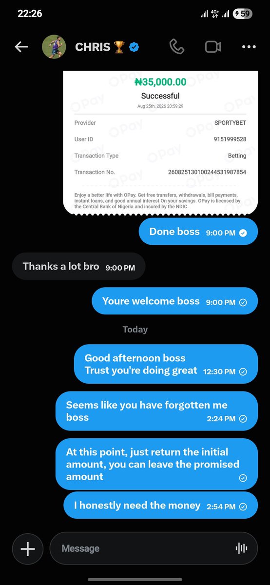 stunnerboy_'s tweet photo. @Chrispredict_ Oga you be thief,
Guys don't fall for it ooooo
He said he is out of limit on his bank account, so he requested that someone should help him to top-up his sportybet account and promised to return it by 12am with 200k. https://t.co/Gw0SwKdJpD