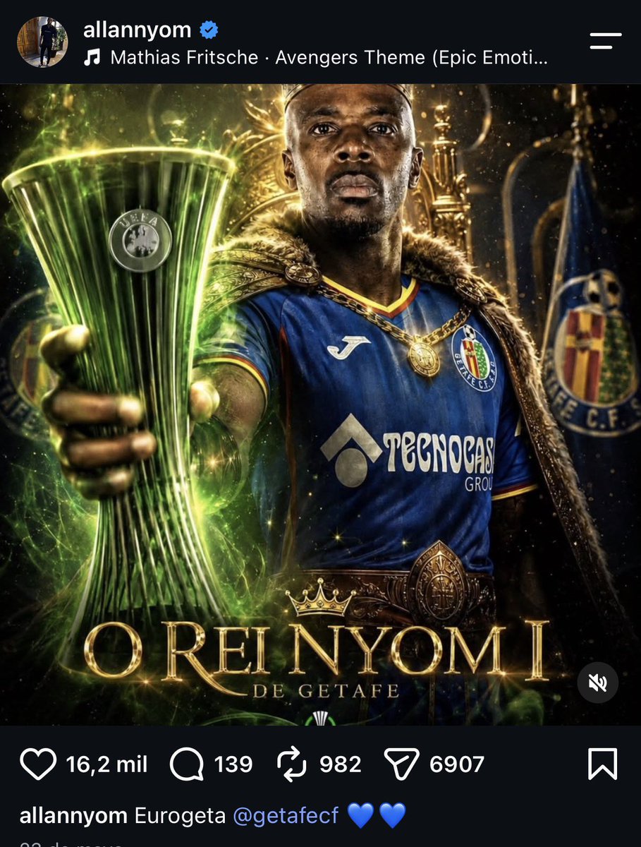 goldearambarri's tweet photo. De las cosas más guapas que me ha dado esta cuenta: hacerle un edit a Allan Romeo Nyom por puro amor al Getafe y entrar a Instagram para ver que lo ha subido él mismo. 

Estas tonterías son las que hacen ilusión de verdad.

Sé que es muy tarde, pero es demasiado top. https://t.co/j0fxql4Jva