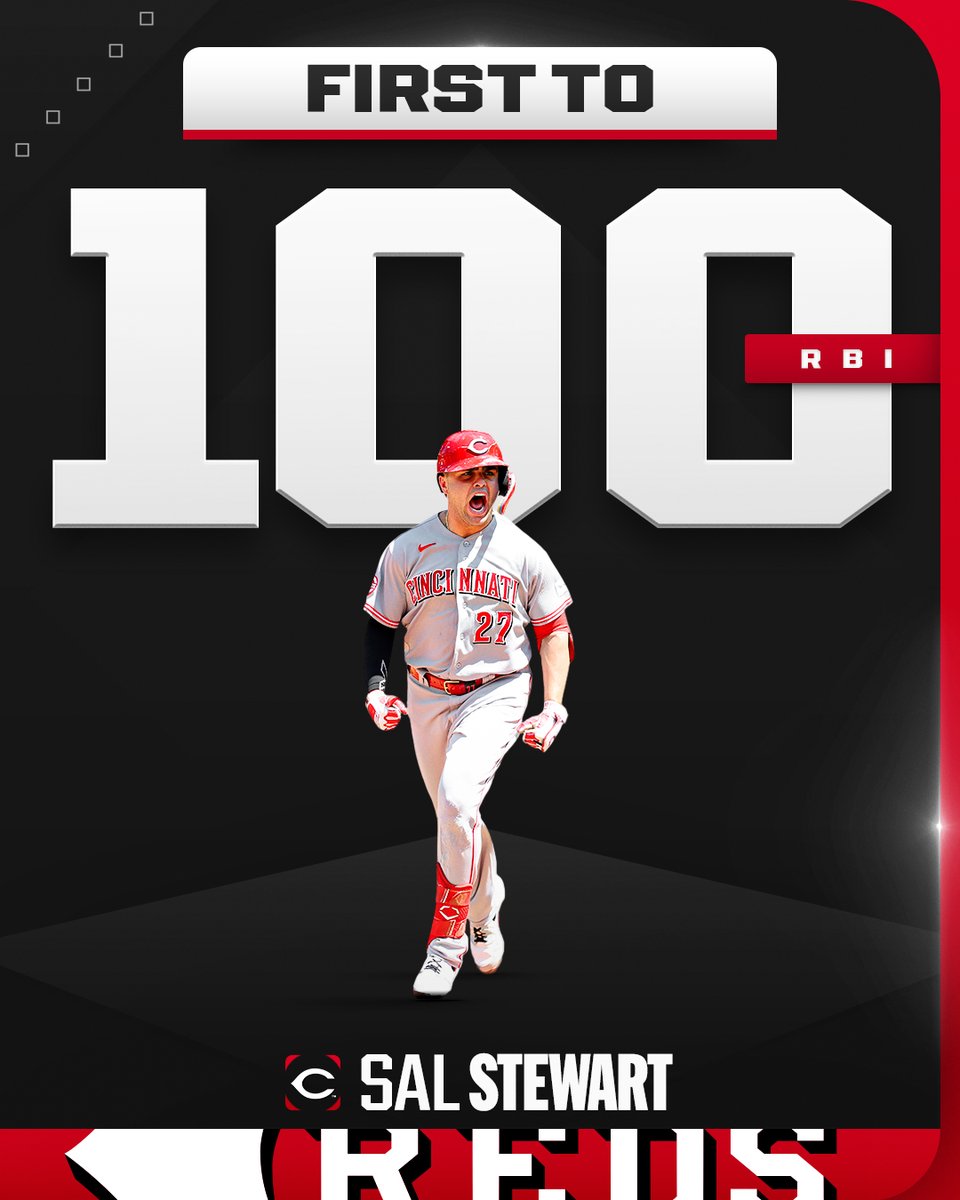 MLB's tweet photo. Not only is Sal Stewart the first player to 100 RBI, but he is the first rookie with a 100-RBI season since Pete Alonso in 2019! https://t.co/xl0yOB6sXI