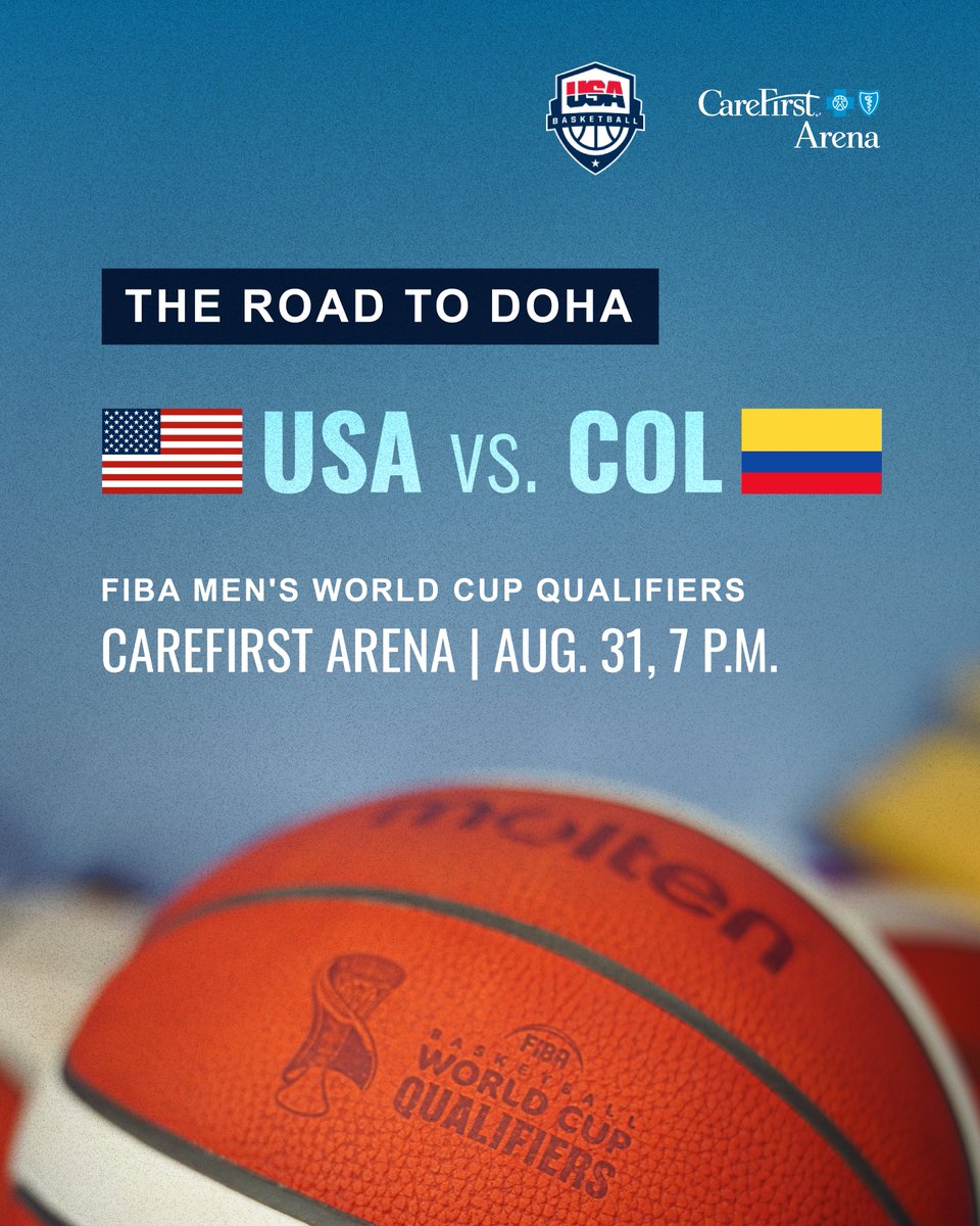 CareFirstArena's tweet photo. International basketball is coming to Congress Heights.​ CareFirst Arena welcomes @usabasketball  and Colombia for a FIBA Basketball World Cup qualifier on August 31. Two countries. One court. In the heart of our DC neighborhood.​

🎟️ Be in the building: https://t.co/Sicet3Cm05 https://t.co/PGiVYgoasW