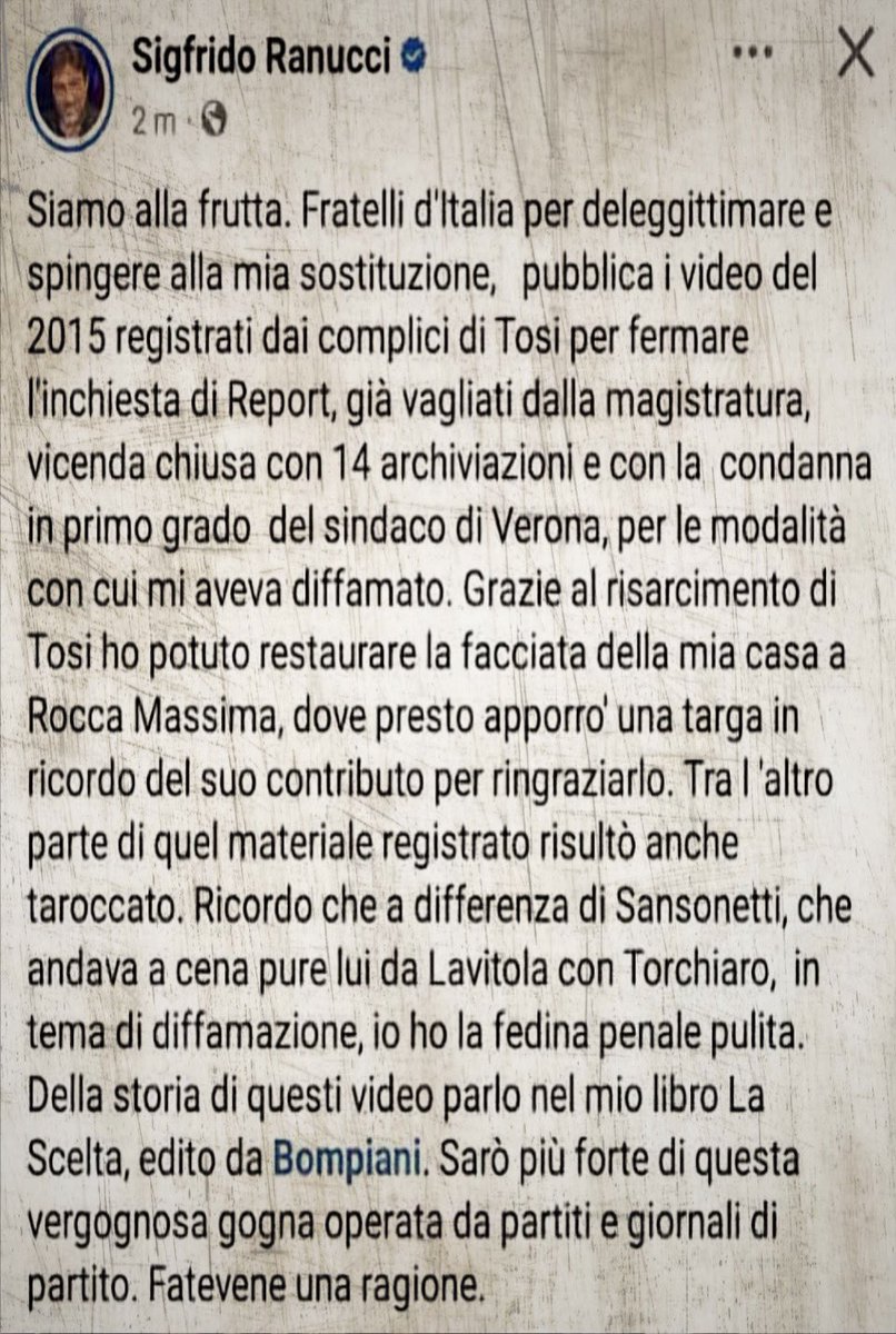 avila92796's tweet photo. Caro Ranucci, capisco che la forza della disperazione giochi brutti scherzi.
Sappi che oggi qualcuno potrebbe farti notare che il vero scandalo furono le quattordici archiviazioni e la condanna subita da Tosi
Forse all'epoca dei fatti avevi molti santi in paradiso, mentre oggi... https://t.co/PusAGjrTfx