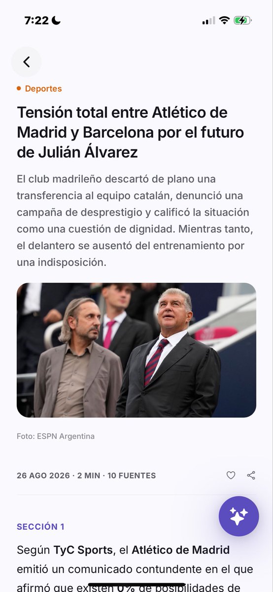 ValentinVirasor's tweet photo. El Atlético dice que hay 0% de chances de que Julián Álvarez vaya al Barcelona. Habla de "campaña de desprestigio" y de dignidad.

Y Julián justo hoy faltó al entrenamiento por "una indisposición".

Raro….

¿Ustedes qué dicen, se va?

(me lo contó Lisa en el brief de la Tarde) https://t.co/JVvQMsHhx6