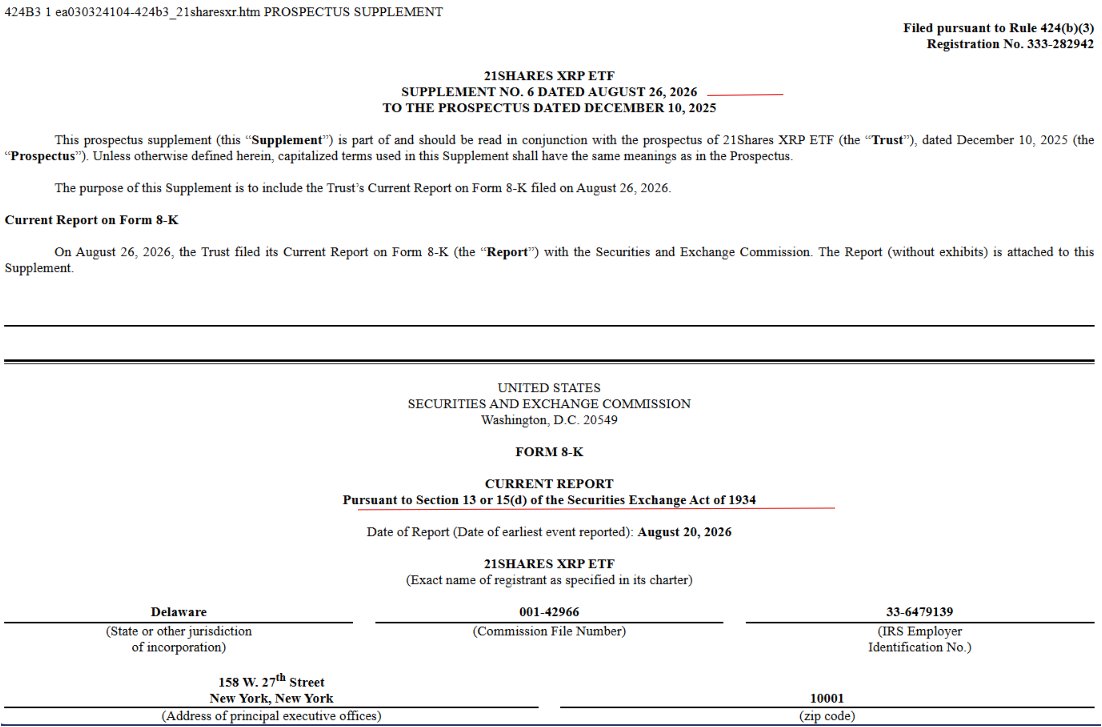 BankXRP's tweet photo. 🚨 21Shares XRP ETF ($TOXR) just switched how it prices XRP moving from CME to the new FTSE XRP Index starting Aug 27.

They also changed how the sponsor gets paid now once every 3 months instead of every week, and paid in $XRP. https://t.co/U6oHwAVlzi
