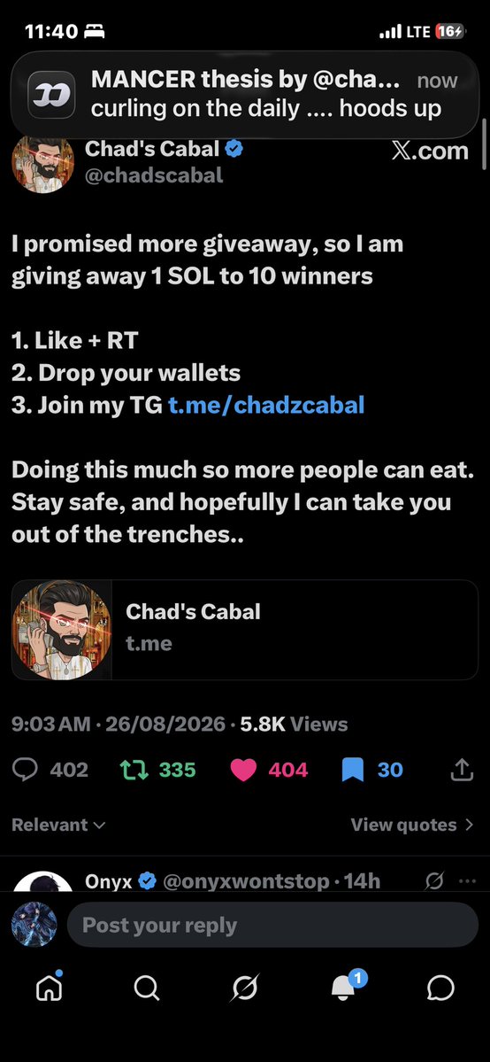 rayvvoid's tweet photo. @chadscabal Liked, retweeted, and locked into the Telegram channel! 🚀 Appreciate you giving back to the community and helping people step out of the trenches 🙏 Proof attached!

64HXN1uM6F1vxK1SBxmWBun8iBaMPiVsVjtEnvcGXdh2 https://t.co/7m27UOuPgd