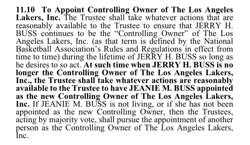 Ramona Shelburne: Here’s the relevant section of the family trust from 2006 that’s cited in Jeanie Buss’ filing today: